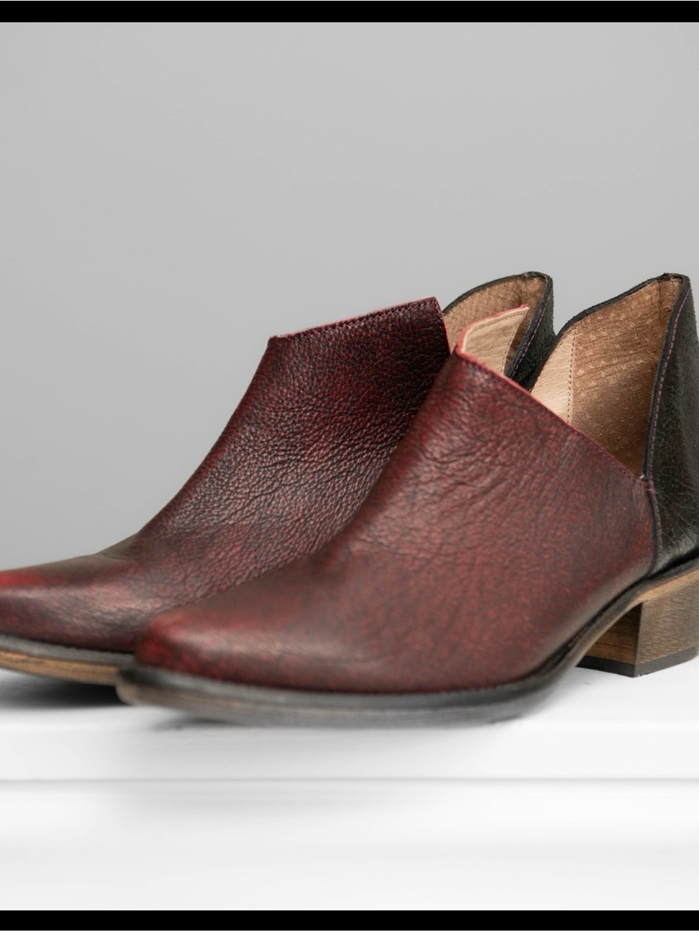 Women's Burgundy Slip-On Leather Low Heel Shoes